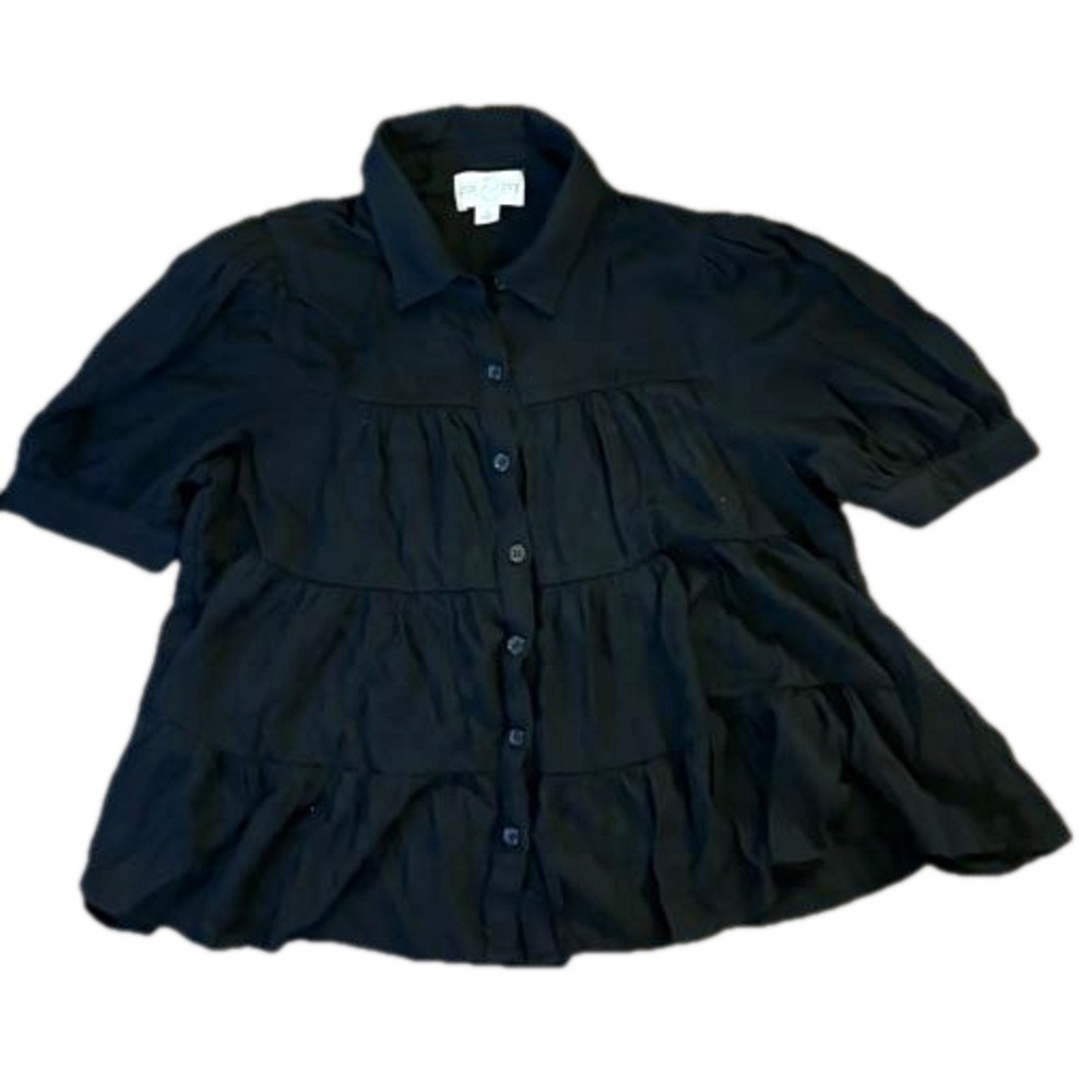 Jun & Ivy Black Short Sleeve Ruffle Top